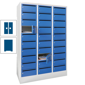 Postverteilerschrank - Schließfachschrank - 3 Abteile a 30 cm - 30 Fächer - enzianblau RAL 5010 Enzianblau | RAL 5010 Enzianblau