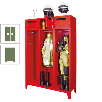 Feuerwehrschrank - 2 Abteile - Ablagefach mit Tür, Einwurfschlitz - 2.100 x 830 x 500 mm (HxBxT) - resedagrün RAL 6011 Resedagrün | RAL 6011 Resedagrün