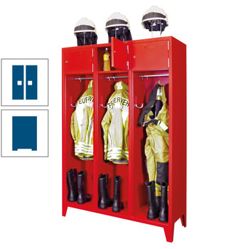 Feuerwehrschrank - 3 Abteile - Ablagefach mit Tür, Etikettenrahmen - 2.100 x 1.230 x 500 mm (HxBxT) - enzianblau RAL 5010 Enzianblau | RAL 5010 Enzianblau