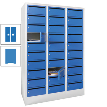 Postverteilerschrank - Schließfachschrank - 3 Abteile a 30 cm - 30 Fächer - lichtblau/himmelblau RAL 5015 Himmelblau | RAL 5012 Lichtblau