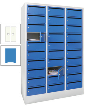 Postverteilerschrank - Schließfachschrank - 3 Abteile a 30 cm - 30 Fächer - lichtblau/reinweiß RAL 9010 Reinweiß | RAL 5012 Lichtblau