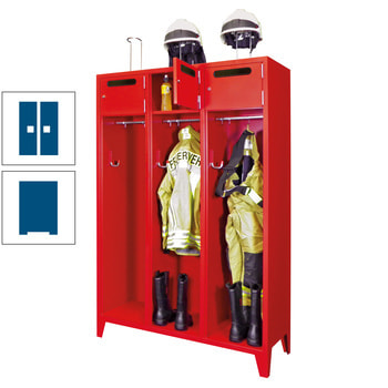 Feuerwehrschrank - 4 Abteile - Ablagefach mit Tür, Einwurfschlitz - 2.100 x 1.630 x 500 mm (HxBxT) - enzianblau RAL 5010 Enzianblau | RAL 5010 Enzianblau