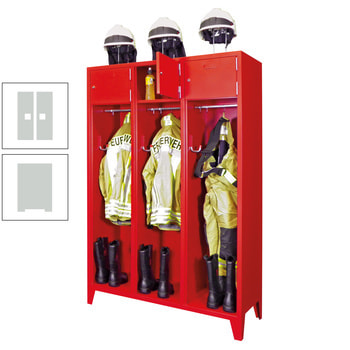 Feuerwehrschrank - 3 Abteile - Ablagefach mit Tür, Etikettenrahmen - 2.100 x 1.230 x 500 mm (HxBxT) - lichtgrau RAL 7035 Lichtgrau | RAL 7035 Lichtgrau