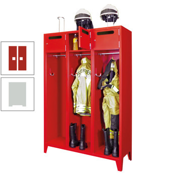 Feuerwehrschrank - 3 Abteile - Ablagefach mit Tür, Einwurfschlitz - 2.100 x 1.230 x 500 mm (HxBxT) - lichtgrau/feuerrot RAL 3000 Feuerrot | RAL 7035 Lichtgrau