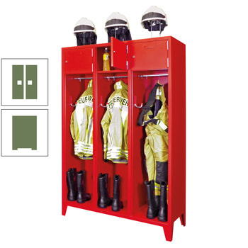 Feuerwehrschrank - 4 Abteile - Ablagefach mit Tür, Etikettenrahmen - 2.100 x 1.630 x 500 mm (HxBxT) - resedagrün RAL 6011 Resedagrün | RAL 6011 Resedagrün