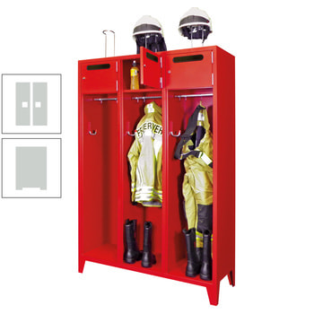 Feuerwehrschrank - 4 Abteile - Ablagefach mit Tür, Einwurfschlitz - 2.100 x 1.630 x 500 mm (HxBxT) - lichtgrau RAL 7035 Lichtgrau | RAL 7035 Lichtgrau