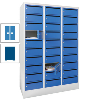 Postverteilerschrank - Schließfachschrank - 3 Abteile a 30 cm - 30 Fächer - enzianblau/lichtblau RAL 5012 Lichtblau | RAL 5010 Enzianblau