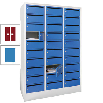 Postverteilerschrank - Schließfachschrank - 3 Abteile a 30 cm - 30 Fächer - lichtblau/rubinrot RAL 3003 Rubinrot | RAL 5012 Lichtblau