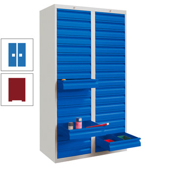 Schubladenschrank - 1.800x1.000 mm - 2 Schubladenreihen - 34x100 mm - Tragkraft 30 kg - rubinrot/himmelblau RAL 5015 Himmelblau | RAL 3003 Rubinrot