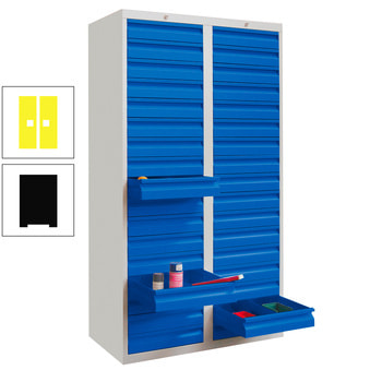 Schubladenschrank - 1.800x1.000 mm - 2 Schubladenreihen - 30x100 mm - 2x200 mm - Tragkraft 30 kg - tiefschwarz/zinkgelb RAL 1018 Zinkgelb | RAL 9005 Tiefschwarz
