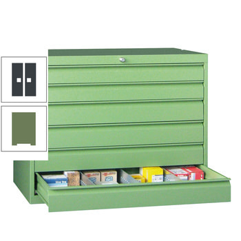 Werkzeug-Schubladenschrank - 800x1.023 mm - 1 Schubladenreihe - 2x100 mm, 4x125 mm - Tragkraft 50 kg - resedagrün/anthrazitgrau RAL 7016 Anthrazitgrau | RAL 6011 Resedagrün