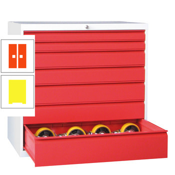 Werkzeug-Schubladenschrank - 1.000x1.023 mm - 1 Schubladenreihe - 8x75 mm, 1x100 mm, 1x200 mm - Tragkraft 50 kg - zinkgelb/reinorange RAL 2004 Reinorange | RAL 1018 Zinkgelb