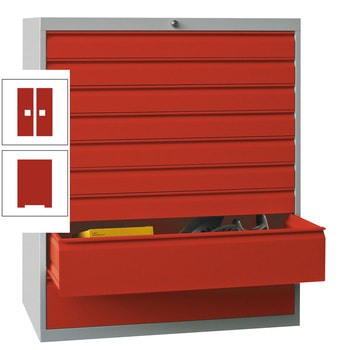 Werkzeug-Schubladenschrank - 1.200x1.023 mm - 1 Schubladenreihe - 3x75 mm, 2x100 mm, 1x150 mm, 3x175 mm - Tragkraft 50 kg - feuerrot RAL 3000 Feuerrot | RAL 3000 Feuerrot