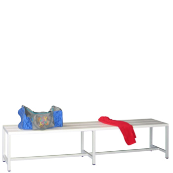 Einseitige Umkleide-Sitzbank - Breite 2.000 mm - Kunststoffleisten - Schuhrost - rubinrot RAL 3003 Rubinrot | 2000 mm | ja | Kunststoff