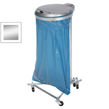 Müllsackständer mit 4 Rollen - für einen 120 l Sack - 1.000 x 500 x 530 mm (HxBxT) - verzinkt - Deckel Kunststoff, silber