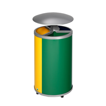 Runde Wertstoffstation mit Dach - Stahl - Volumen 3 x 30 l - Farben gelb/blau/grün Gelb/Blau/Grün
