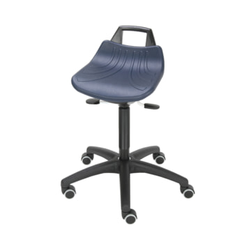 Hocker, Stehhilfe - Sitzhöhe 520-710 mm - PU Schaum blau - Kunststoff Fußkreuz mit Rollen PU Schaum