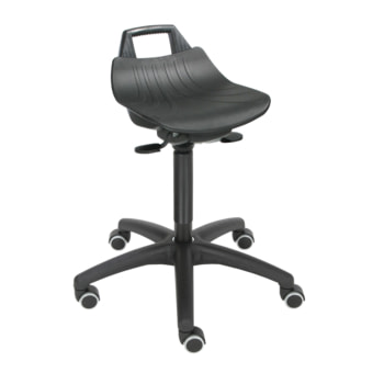 Hocker, Stehhilfe - Sitzhöhe 520-710 mm - Hartplastik schwarz - Kunststoff Fußkreuz mit Rollen PP Hartplastik