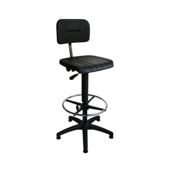 Arbeitsstuhl mit Fußring - Bürostuhl - Sitzhöhe 560 - 820 mm - PU schwarz - Rückenlehne klein - Gleiter PU, schwarz