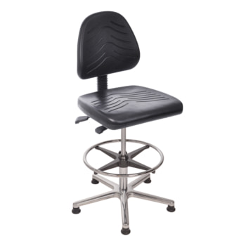 Bürostuhl - Asynchronmechanik - Sitzhöhe 470-650 mm - PU, schwarz - Rückenlehne groß - Aluminium Fußkreuz mit Gleitern - mit Fußring PU, schwarz