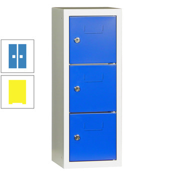 Schließfachsäule - 598 x 225 x 200 mm (HxBxT) - 3 Fächer - Türen mit Etikettenrahmen - zinkgelb/lichtblau RAL 5012 Lichtblau | RAL 1018 Zinkgelb