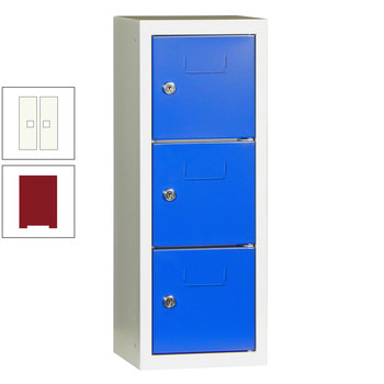 Schließfachsäule - 598 x 225 x 200 mm (HxBxT) - 3 Fächer - Türen mit Etikettenrahmen - rubinrot/reinweiß RAL 9010 Reinweiß | RAL 3003 Rubinrot