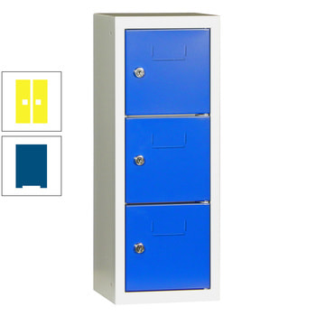 Schließfachsäule - 598 x 225 x 200 mm (HxBxT) - 3 Fächer - Türen mit Etikettenrahmen - enzianblau/zinkgelb RAL 1018 Zinkgelb | RAL 5010 Enzianblau