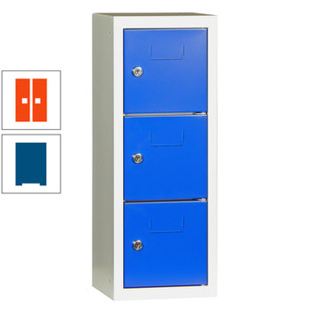 Schließfachsäule - 598 x 225 x 200 mm (HxBxT) - 3 Fächer - Türen mit Etikettenrahmen - enzianblau/reinorange RAL 2004 Reinorange | RAL 5010 Enzianblau