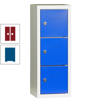 Schließfachsäule - 598 x 225 x 200 mm (HxBxT) - 3 Fächer - Türen mit Etikettenrahmen - enzianblau/rubinrot RAL 3003 Rubinrot | RAL 5010 Enzianblau