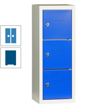 Schließfachsäule - 598 x 225 x 200 mm (HxBxT) - 3 Fächer - Türen mit Etikettenrahmen - enzianblau/lichtblau RAL 5012 Lichtblau | RAL 5010 Enzianblau