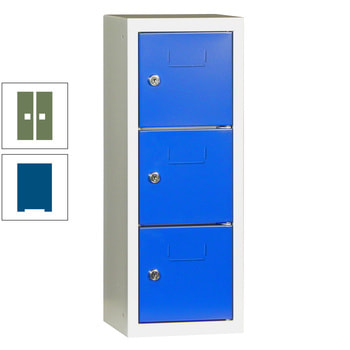 Schließfachsäule - 598 x 225 x 200 mm (HxBxT) - 3 Fächer - Türen mit Etikettenrahmen - enzianblau/resedagrün RAL 6011 Resedagrün | RAL 5010 Enzianblau