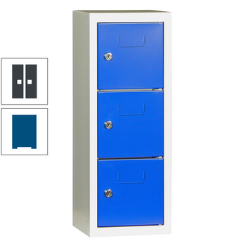 Schließfachsäule - 598 x 225 x 200 mm (HxBxT) - 3 Fächer - Türen mit Etikettenrahmen - enzianblau/anthrazitgrau RAL 7016 Anthrazitgrau | RAL 5010 Enzianblau