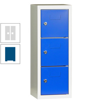 Schließfachsäule - 598 x 225 x 200 mm (HxBxT) - 3 Fächer - Türen mit Etikettenrahmen - enzianblau/lichtgrau RAL 7035 Lichtgrau | RAL 5010 Enzianblau