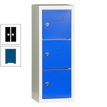 Schließfachsäule - 598 x 225 x 200 mm (HxBxT) - 3 Fächer - Türen mit Etikettenrahmen - enzianblau/tiefschwarz RAL 9005 Tiefschwarz | RAL 5010 Enzianblau