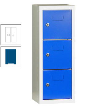 Schließfachsäule - 598 x 225 x 200 mm (HxBxT) - 3 Fächer - Türen mit Etikettenrahmen - enzianblau/reinweiß RAL 9010 Reinweiß | RAL 5010 Enzianblau