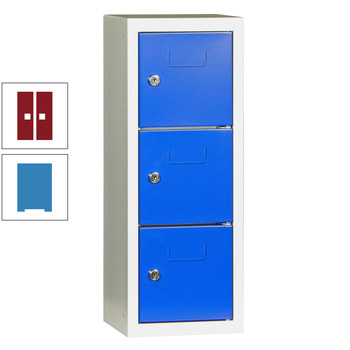 Schließfachsäule - 598 x 225 x 200 mm (HxBxT) - 3 Fächer - Türen mit Etikettenrahmen - lichtblau/rubinrot RAL 3003 Rubinrot | RAL 5012 Lichtblau
