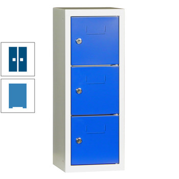 Schließfachsäule - 598 x 225 x 200 mm (HxBxT) - 3 Fächer - Türen mit Etikettenrahmen - lichtblau/enzianblau RAL 5010 Enzianblau | RAL 5012 Lichtblau