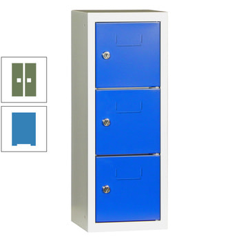Schließfachsäule - 598 x 225 x 200 mm (HxBxT) - 3 Fächer - Türen mit Etikettenrahmen - lichtblau/resedagrün RAL 6011 Resedagrün | RAL 5012 Lichtblau