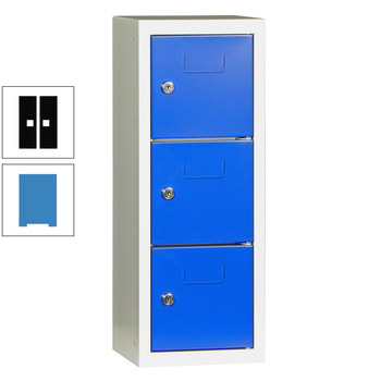 Schließfachsäule - 598 x 225 x 200 mm (HxBxT) - 3 Fächer - Türen mit Etikettenrahmen - lichtblau/tiefschwarz RAL 9005 Tiefschwarz | RAL 5012 Lichtblau