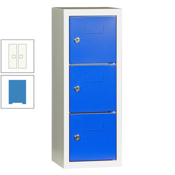 Schließfachsäule - 598 x 225 x 200 mm (HxBxT) - 3 Fächer - Türen mit Etikettenrahmen - lichtblau/reinweiß RAL 9010 Reinweiß | RAL 5012 Lichtblau