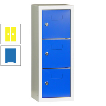 Schließfachsäule - 598 x 225 x 200 mm (HxBxT) - 3 Fächer - Türen mit Etikettenrahmen - himmelblau/zinkgelb RAL 1018 Zinkgelb | RAL 5015 Himmelblau