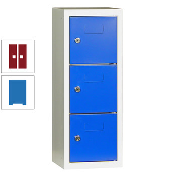 Schließfachsäule - 598 x 225 x 200 mm (HxBxT) - 3 Fächer - Türen mit Etikettenrahmen - himmelblau/rubinrot RAL 3003 Rubinrot | RAL 5015 Himmelblau