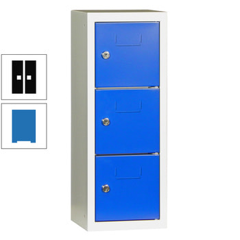 Schließfachsäule - 598 x 225 x 200 mm (HxBxT) - 3 Fächer - Türen mit Etikettenrahmen - himmelblau/tiefschwarz RAL 9005 Tiefschwarz | RAL 5015 Himmelblau