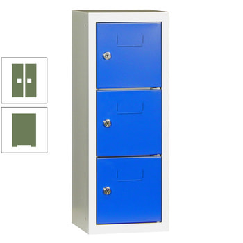 Schließfachsäule - 598 x 225 x 200 mm (HxBxT) - 3 Fächer - Türen mit Etikettenrahmen - resedagrün RAL 6011 Resedagrün | RAL 6011 Resedagrün