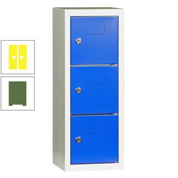 Schließfachsäule - 598 x 225 x 200 mm (HxBxT) - 3 Fächer - Türen mit Etikettenrahmen - resedagrün/zinkgelb RAL 1018 Zinkgelb | RAL 6011 Resedagrün