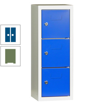 Schließfachsäule - 598 x 225 x 200 mm (HxBxT) - 3 Fächer - Türen mit Etikettenrahmen - resedagrün/enzianblau RAL 5010 Enzianblau | RAL 6011 Resedagrün