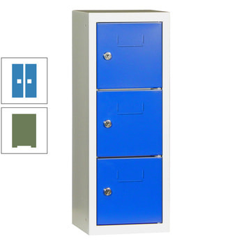 Schließfachsäule - 598 x 225 x 200 mm (HxBxT) - 3 Fächer - Türen mit Etikettenrahmen - resedagrün/lichtblau RAL 5012 Lichtblau | RAL 6011 Resedagrün