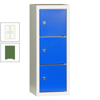Schließfachsäule - 598 x 225 x 200 mm (HxBxT) - 3 Fächer - Türen mit Etikettenrahmen - resedagrün/reinweiß RAL 9010 Reinweiß | RAL 6011 Resedagrün