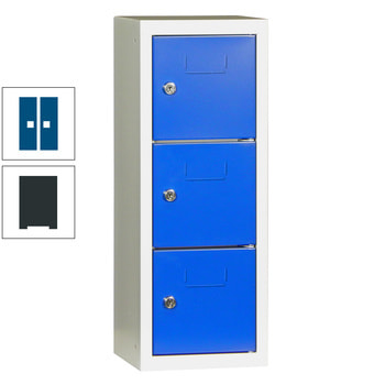 Schließfachsäule - 598 x 225 x 200 mm (HxBxT) - 3 Fächer - Türen mit Etikettenrahmen - anthrazitgrau/enzianblau RAL 5010 Enzianblau | RAL 7016 Anthrazitgrau