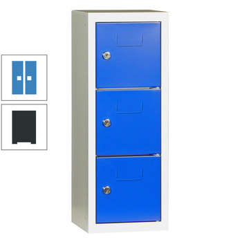 Schließfachsäule - 598 x 225 x 200 mm (HxBxT) - 3 Fächer - Türen mit Etikettenrahmen - anthrazitgrau/lichtblau RAL 5012 Lichtblau | RAL 7016 Anthrazitgrau